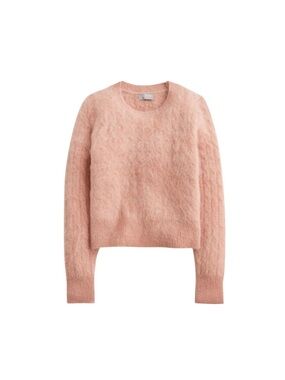 J. Crew Brushed Cashmere Fuzzy cable knit Crewneck Sweater in apricot pink Med